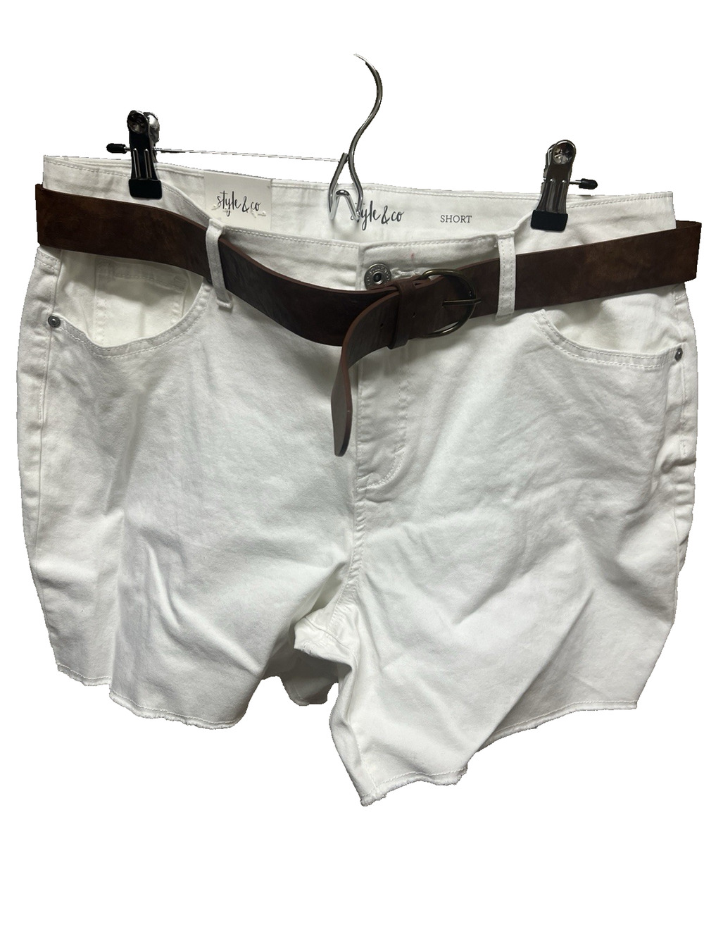 Style & Co Women's Size 12 Mid Rise Comfort White Belted Shorts Frayed Hem NEW